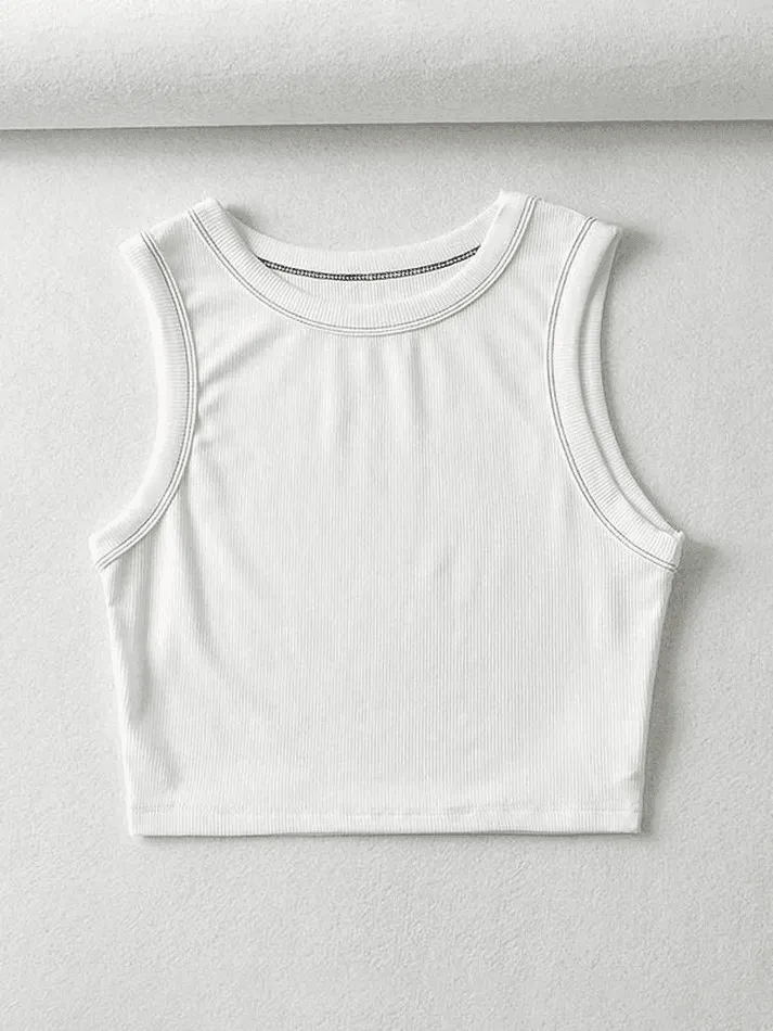 Stitched Detail Ribbed Crop Tank Top sold by Streetwear Society product image thumbnail 2