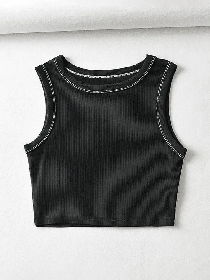 Stitched Detail Ribbed Crop Tank Top sold by Streetwear Society