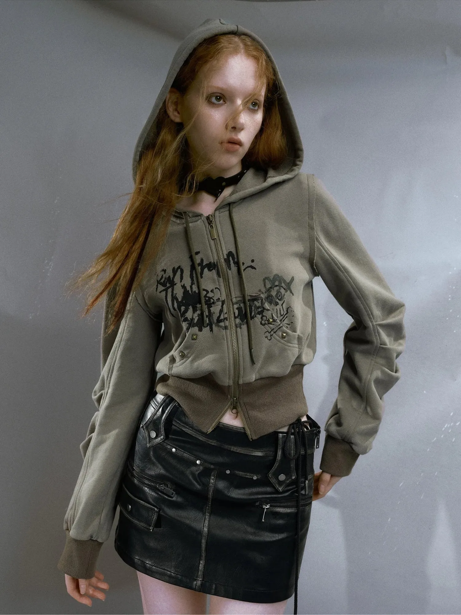 Grunge Ruched Sleeve Hoodie sold by Streetwear Society