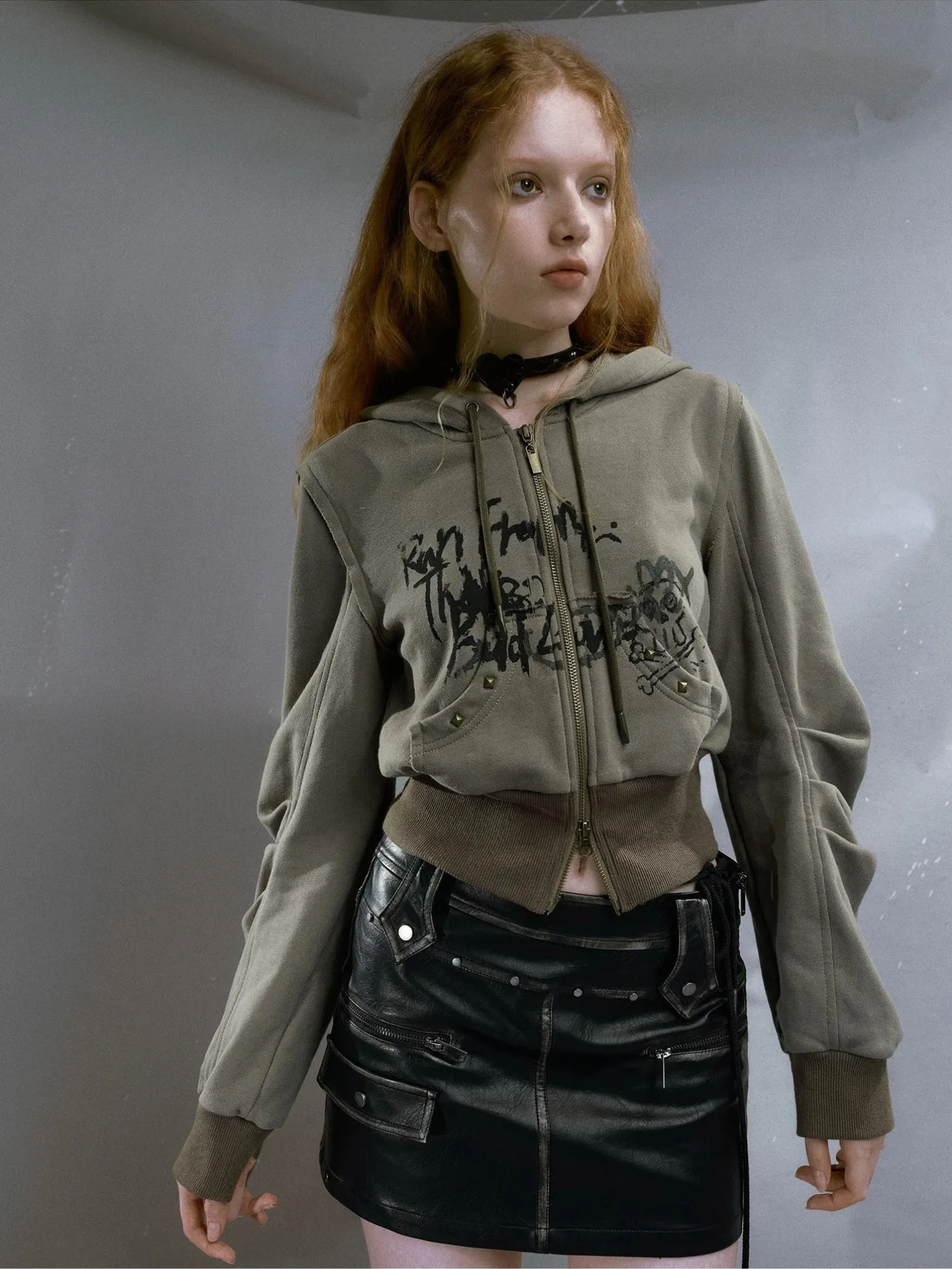 Grunge Ruched Sleeve Hoodie sold by Streetwear Society product image thumbnail 5