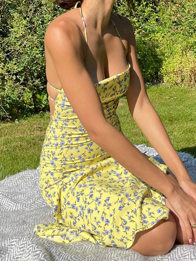 Floral Backless Tie Up Mid Dress sold by Streetwear Society product image thumbnail 2