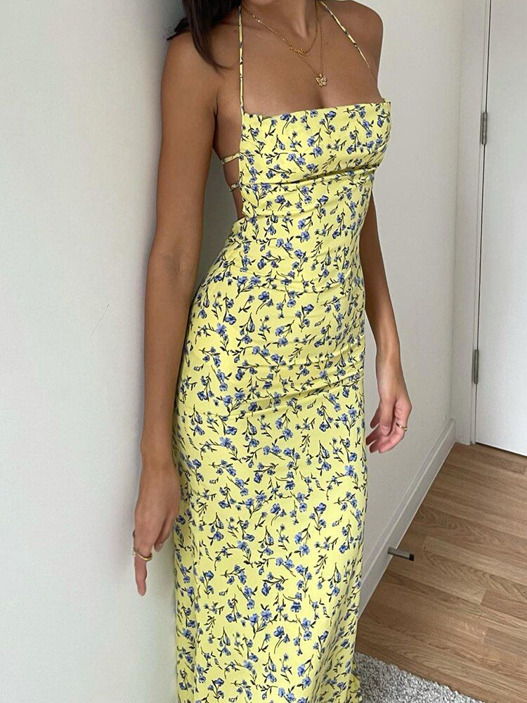 Floral Backless Tie Up Mid Dress sold by Streetwear Society product image thumbnail 4