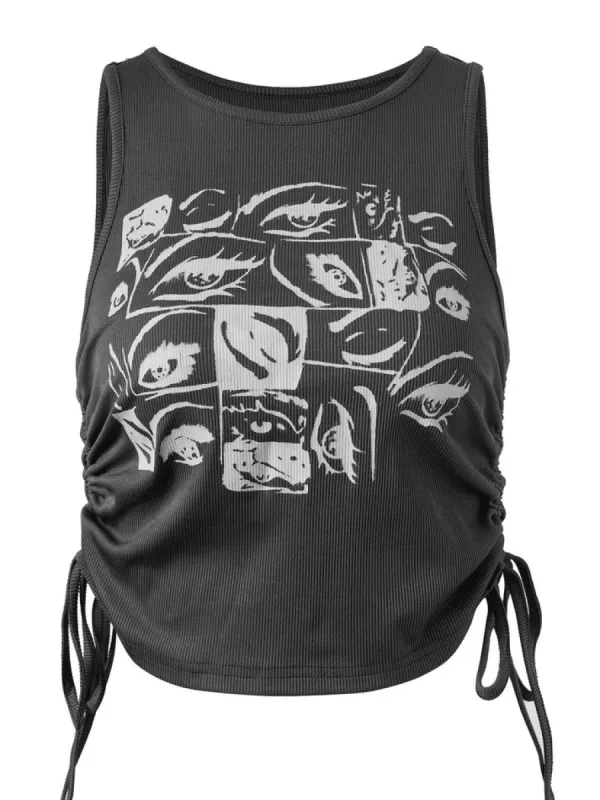 Eye Graphic Lace Up Ribbed Tank Top sold by Streetwear Society