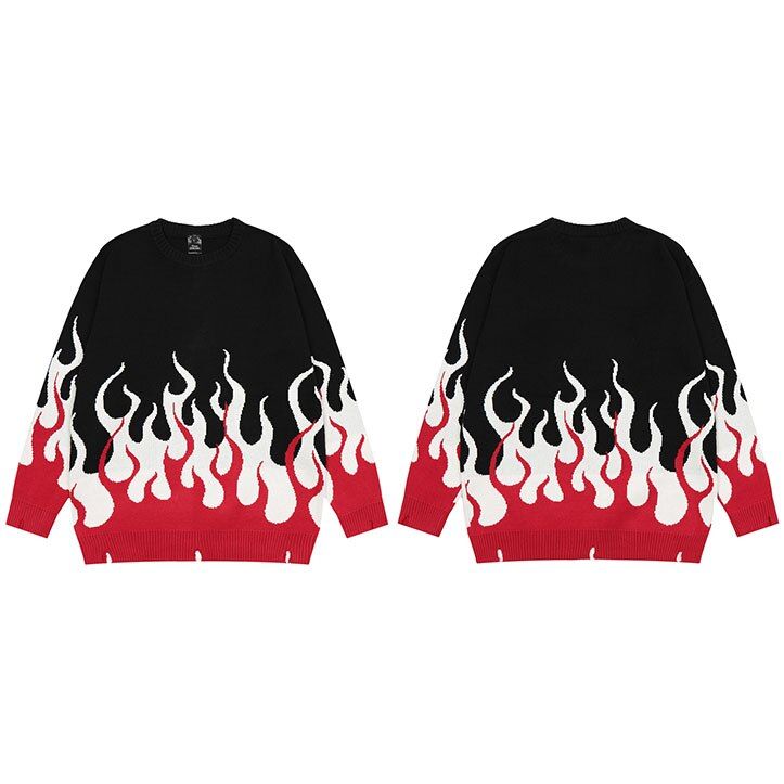 Ripped Fire Flame Graphic Knit Cotton Sweater sold by Streetwear Society product image thumbnail 8