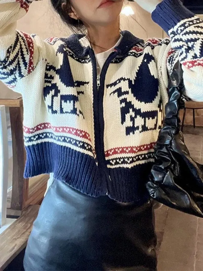 Vintage print zip up short knit cardigan sold by Streetwear Society product image thumbnail 4