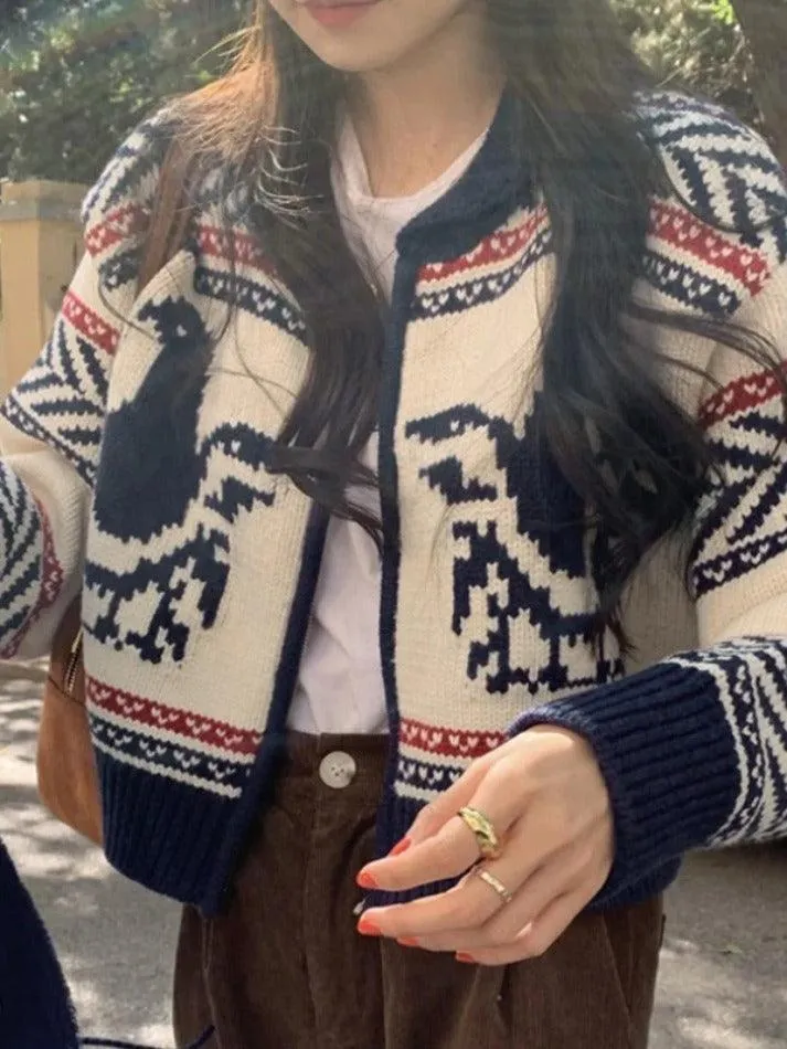 Vintage print zip up short knit cardigan sold by Streetwear Society product image thumbnail 2