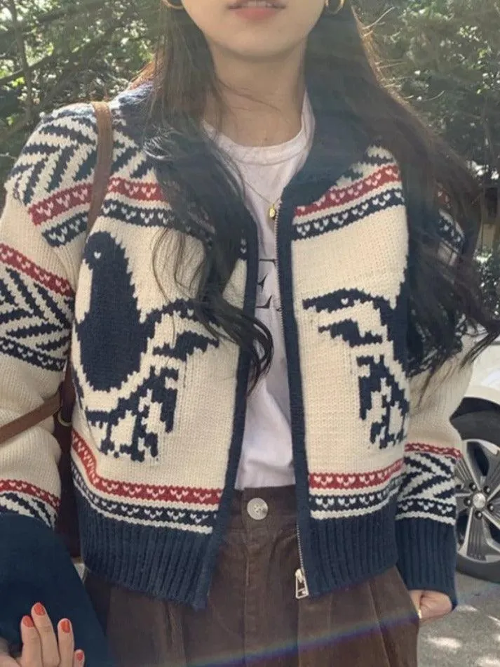 Vintage print zip up short knit cardigan sold by Streetwear Society