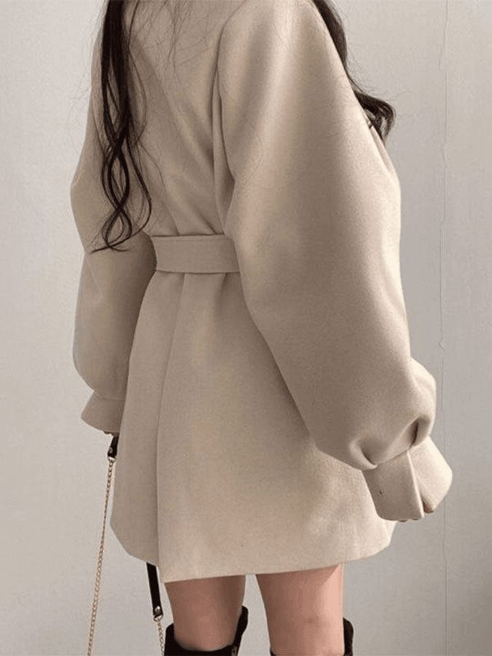 Puff Sleeve Belted Woolen Coat sold by Streetwear Society product image thumbnail 3