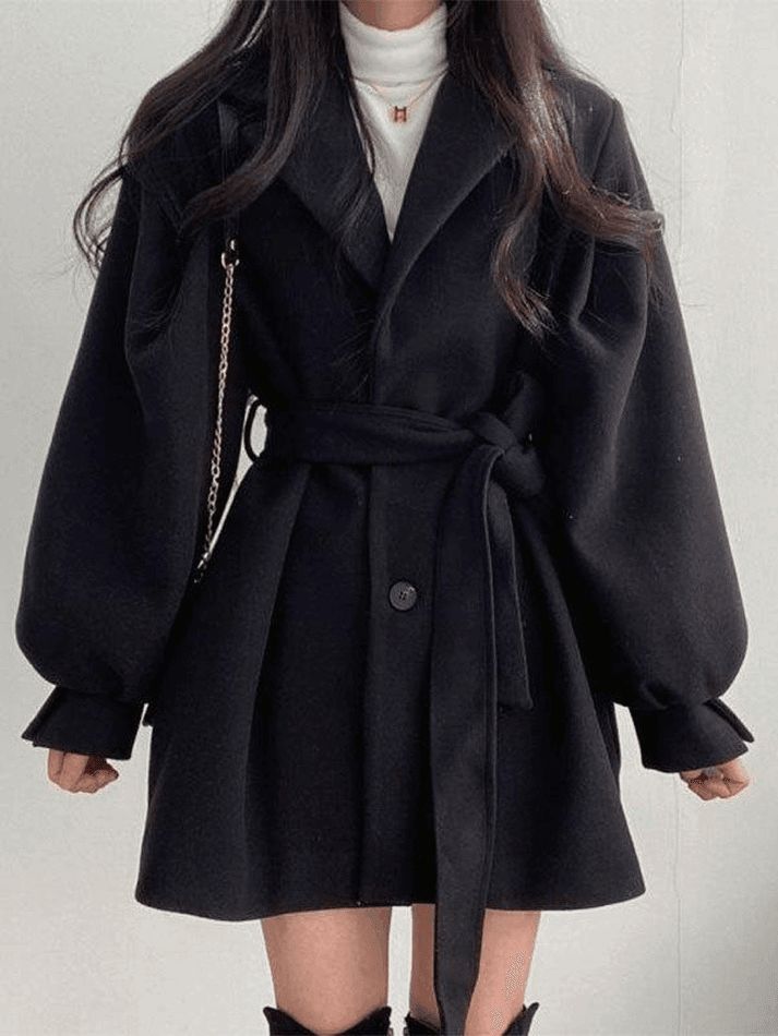 Puff Sleeve Belted Woolen Coat sold by Streetwear Society product image thumbnail 4
