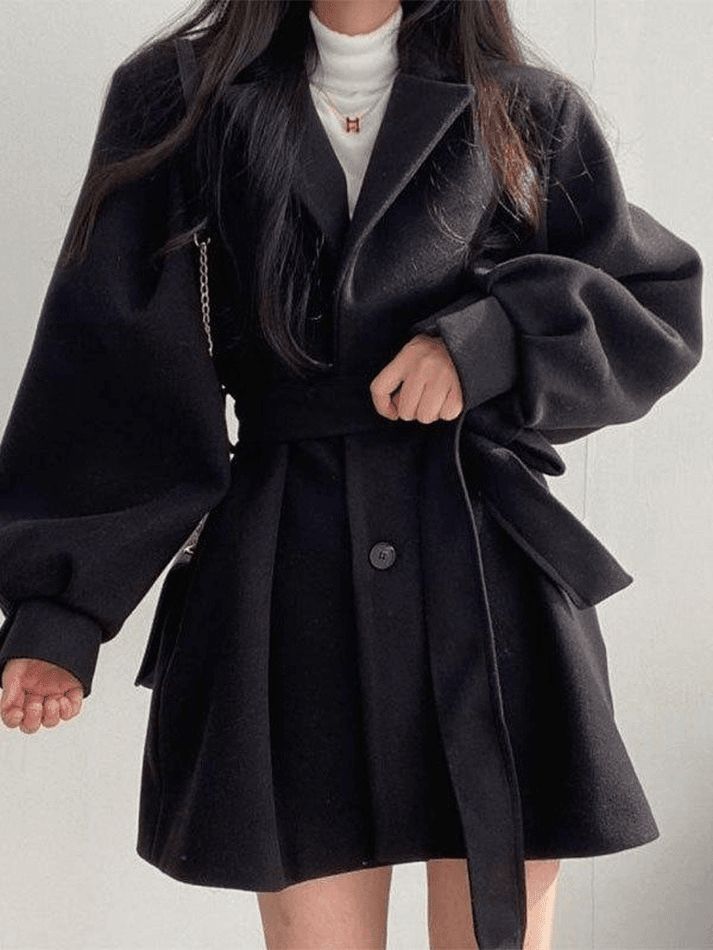Puff Sleeve Belted Woolen Coat sold by Streetwear Society product image thumbnail 5