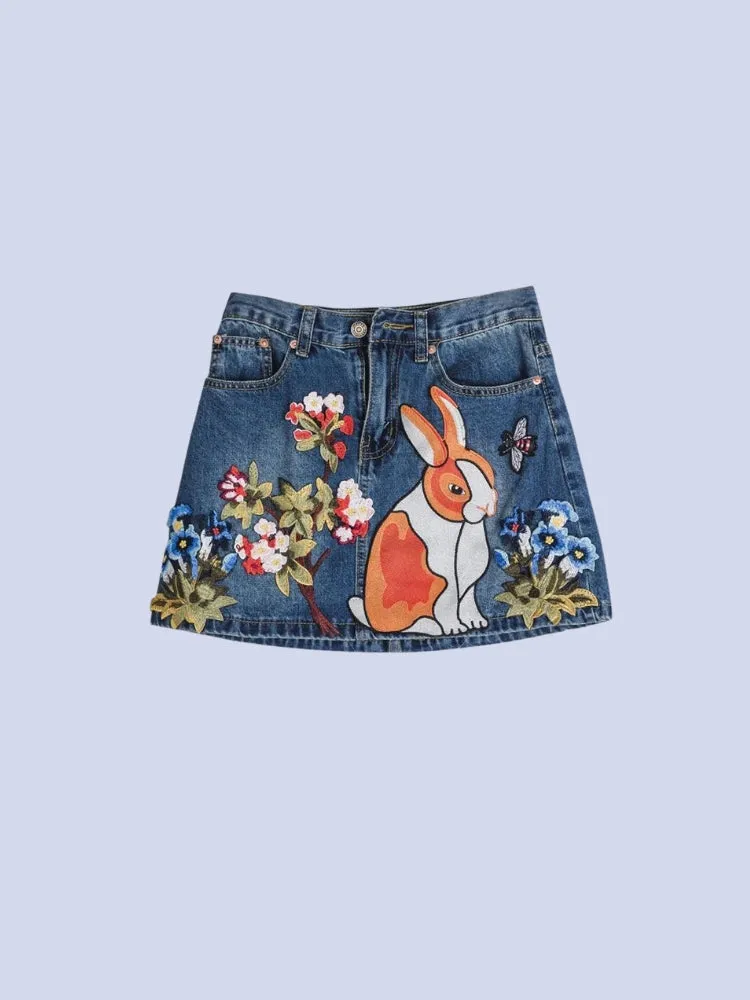 Cute Rabbit Denim Mini Skirt sold by Streetwear Society product image thumbnail 3