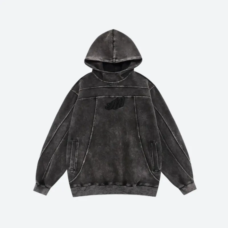 Grunge Dark Washed Embroidered Hoodie sold by Streetwear Society