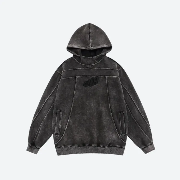 Grunge Dark Washed Embroidered Hoodie sold by Streetwear Society