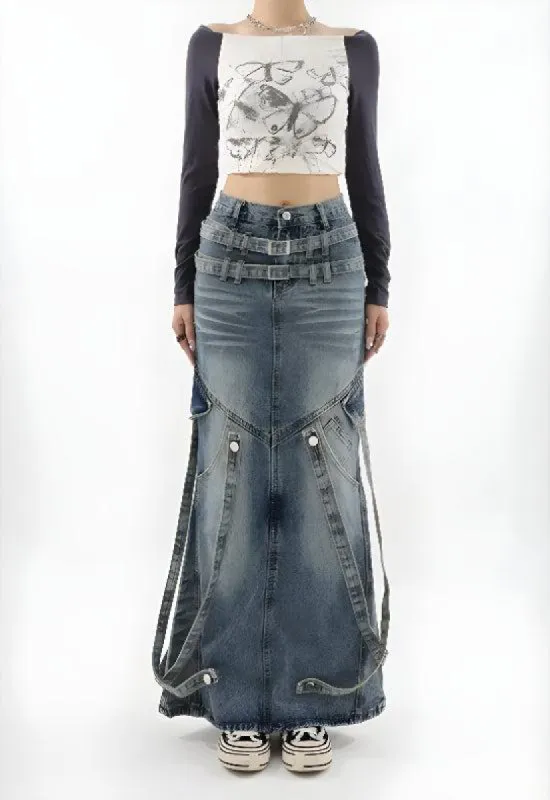 Y2K Denim Maxi Skirt sold by Streetwear Society