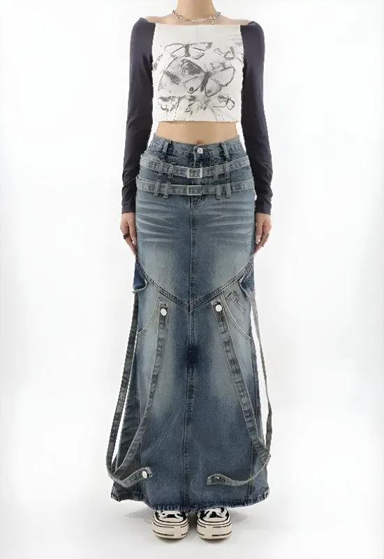 Y2K Denim Maxi Skirt sold by Streetwear Society