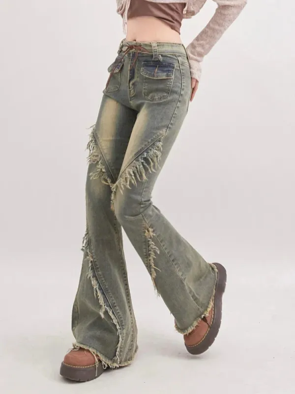 Soft Grunge Tasseled Flare Jeans sold by Streetwear Society