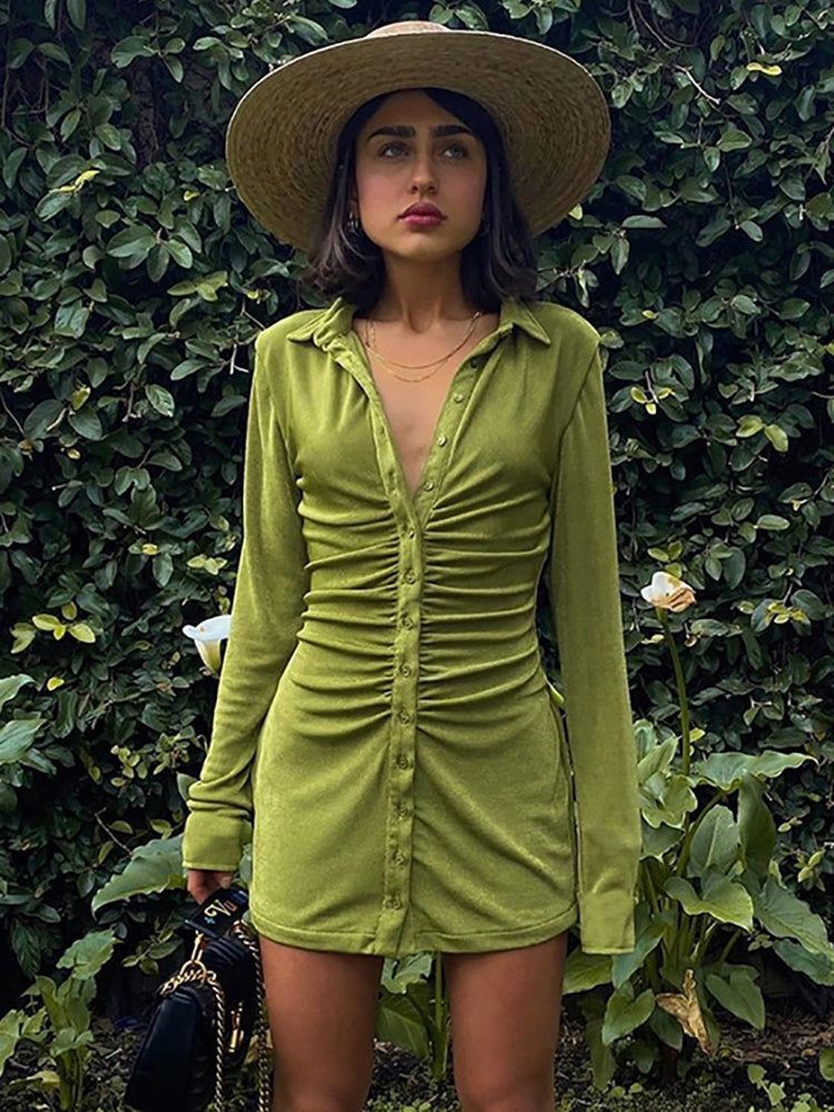 Turn Down Collar Single Long Sleeve Mini Dress sold by Streetwear Society product image thumbnail 2