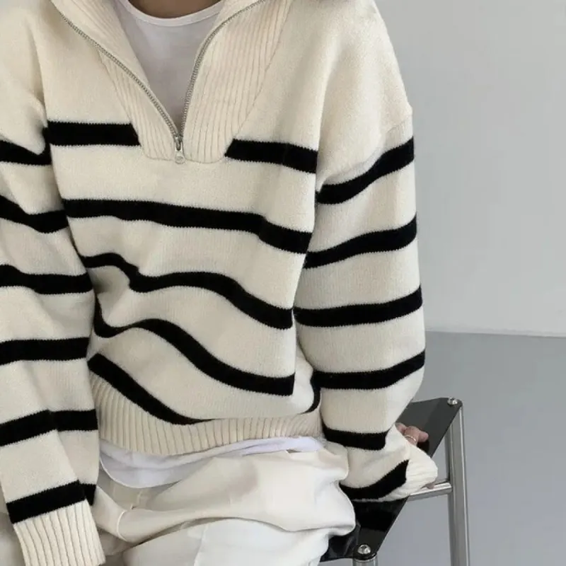 Old Money Zip Up Striped Sweater sold by Streetwear Society