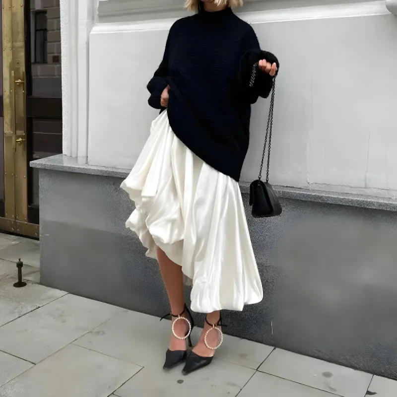 Satin A-Line Bubble Midi Skirt sold by Streetwear Society