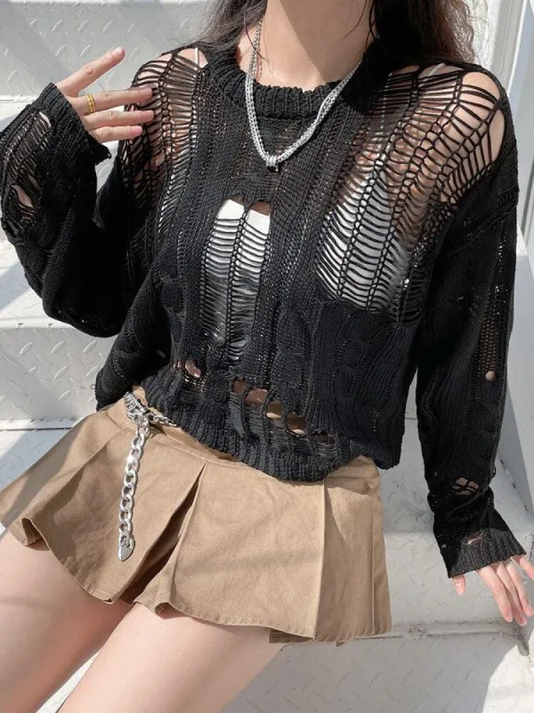 Grunge Distressed Knit Sweater sold by Streetwear Society