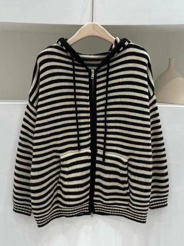 Hooded striped long sleeve knit cardigan sold by Streetwear Society product image thumbnail 5
