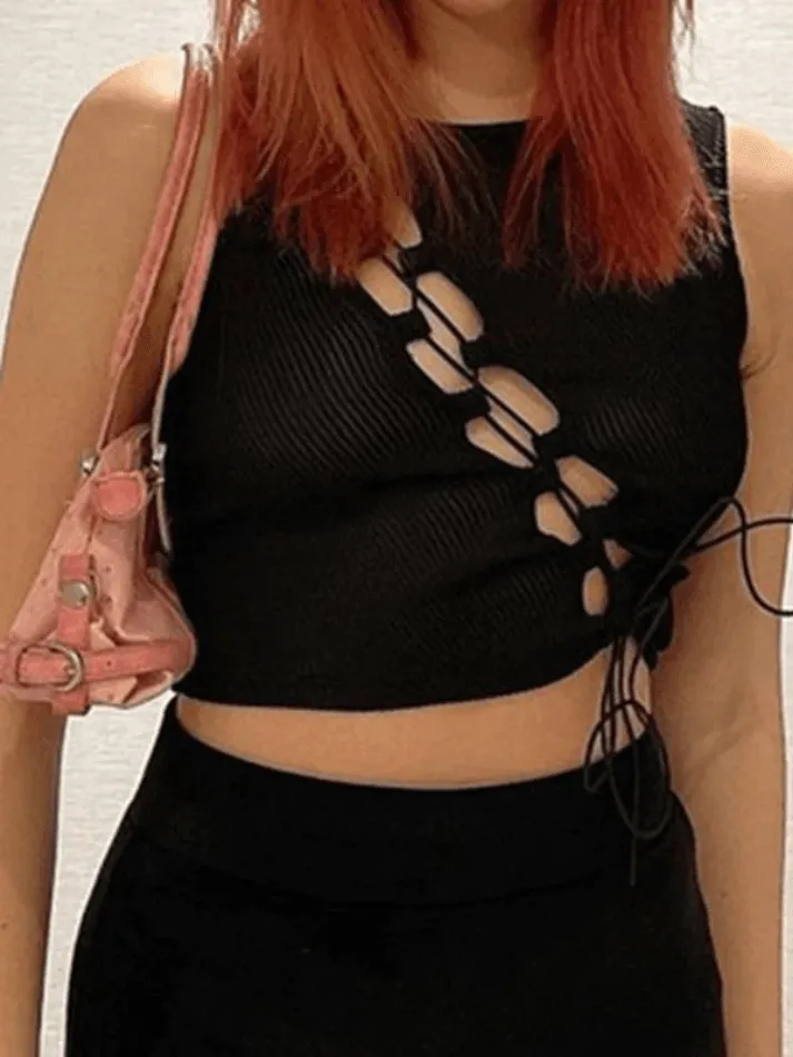 Lace Up Cutout Crop Tank Top sold by Streetwear Society product image thumbnail 4