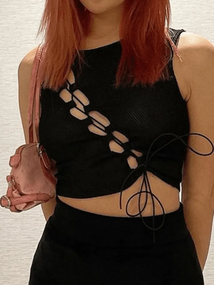 Lace Up Cutout Crop Tank Top sold by Streetwear Society product image thumbnail 3