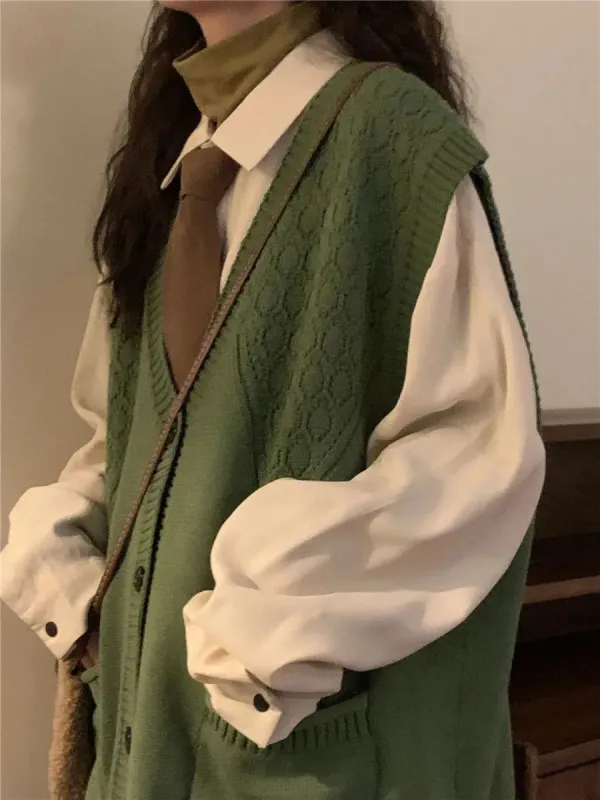 Dark Academia Deep V-Neck Sleeveless Cardigan sold by Streetwear Society