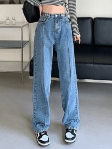 Blue boyfriend jeans with stitching details sold by Streetwear Society