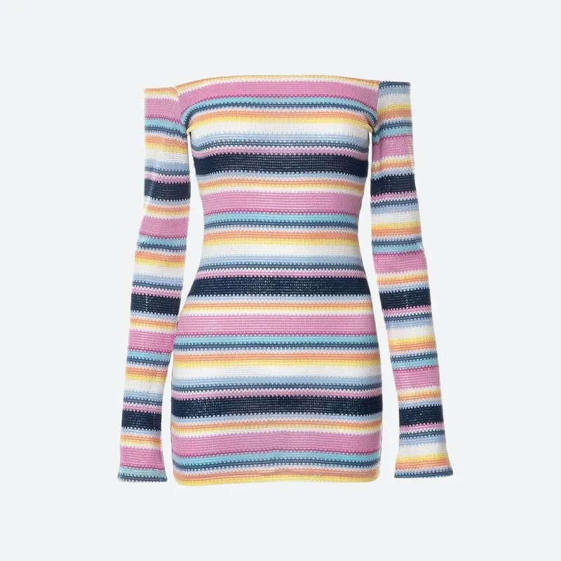 Rainbow Off Shoulder Knitted Mini Dress sold by Streetwear Society product image thumbnail 3