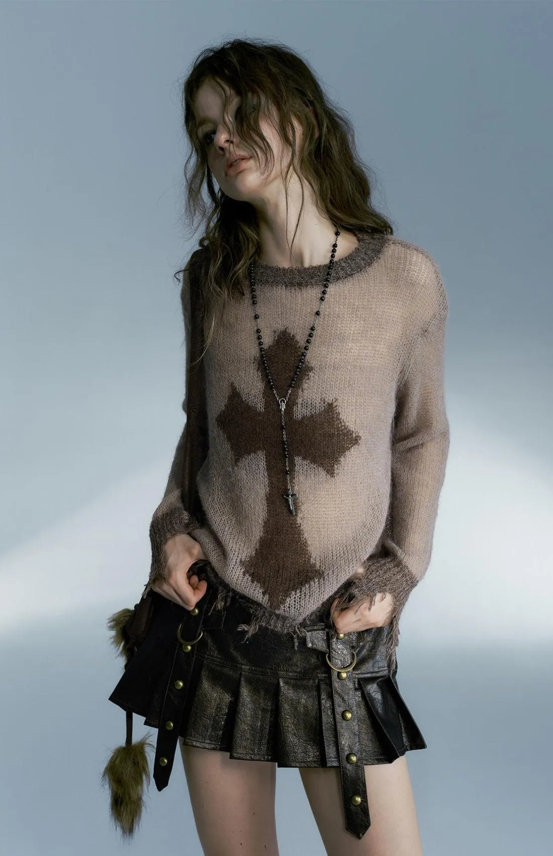 Grunge Distressed Cross Sweater sold by Streetwear Society product image thumbnail 3