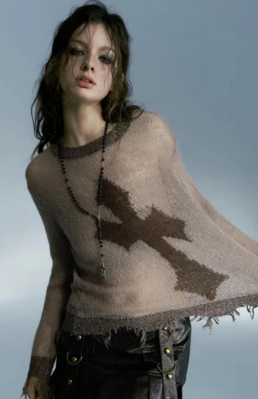 Grunge Distressed Cross Sweater sold by Streetwear Society