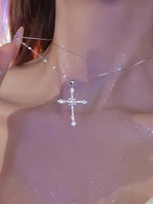 Rhinestone Cross Pendant Necklace sold by Streetwear Society