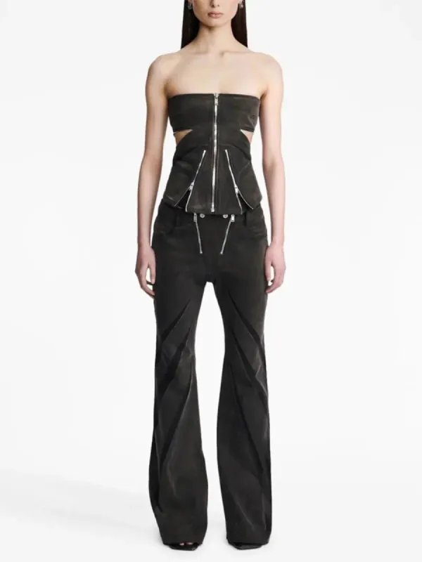 Black Denim Tube Top & Patch Jeans Two Piece Set sold by Streetwear Society