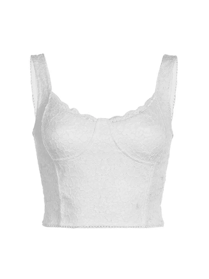 White Lace Cropped Tank Top sold by Streetwear Society product image thumbnail 3