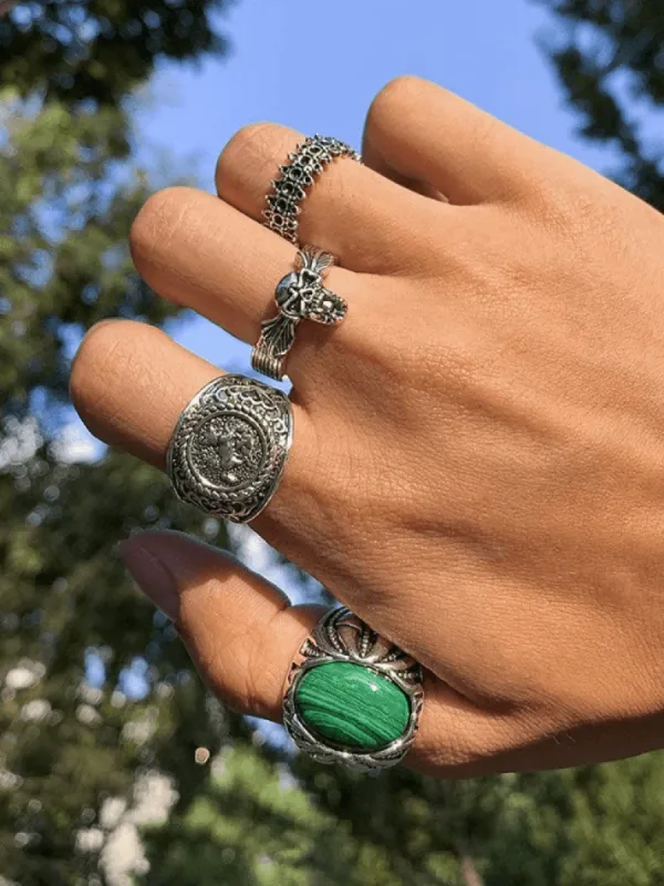 Mens 4 Piece Vintage Silver Ring sold by Streetwear Society