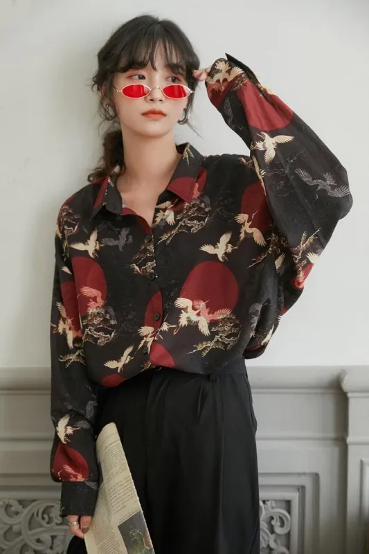 Bird Pattern Long Sleeve Shirt made by Streetwear Society