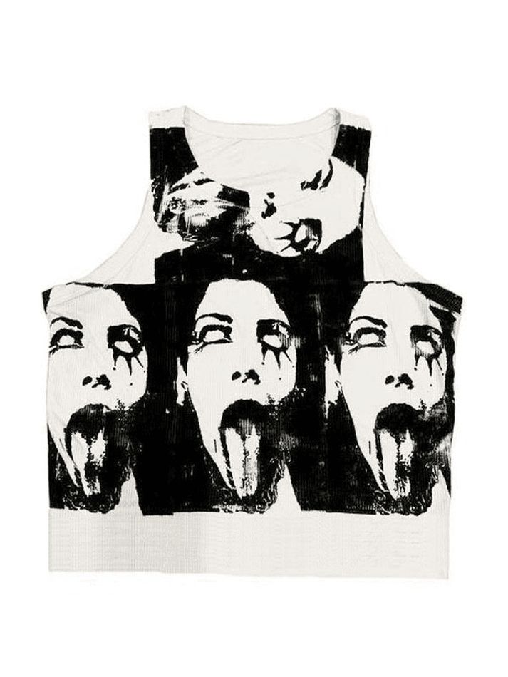Funny Face Print Cropped Tank Top sold by Streetwear Society product image thumbnail 4