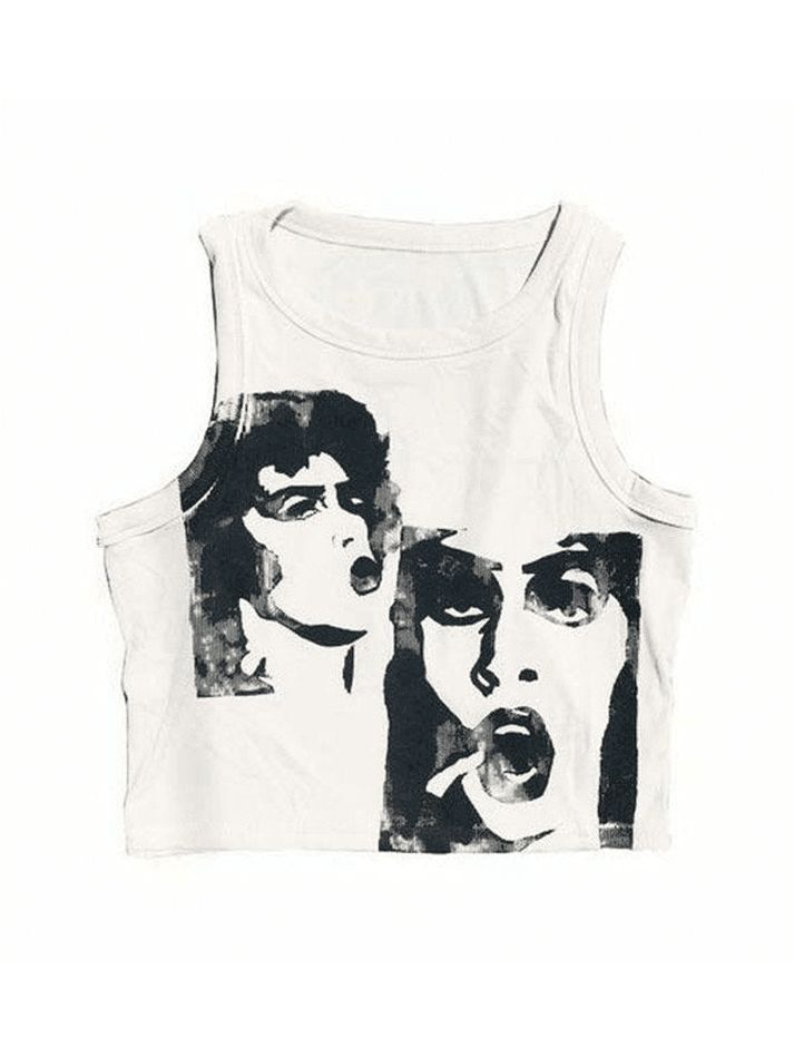 Funny Face Print Cropped Tank Top sold by Streetwear Society