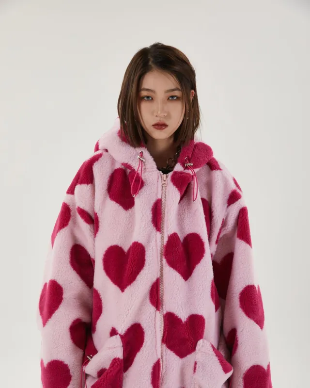 Pink Heart Pattern Hooded Jacket sold by Streetwear Society