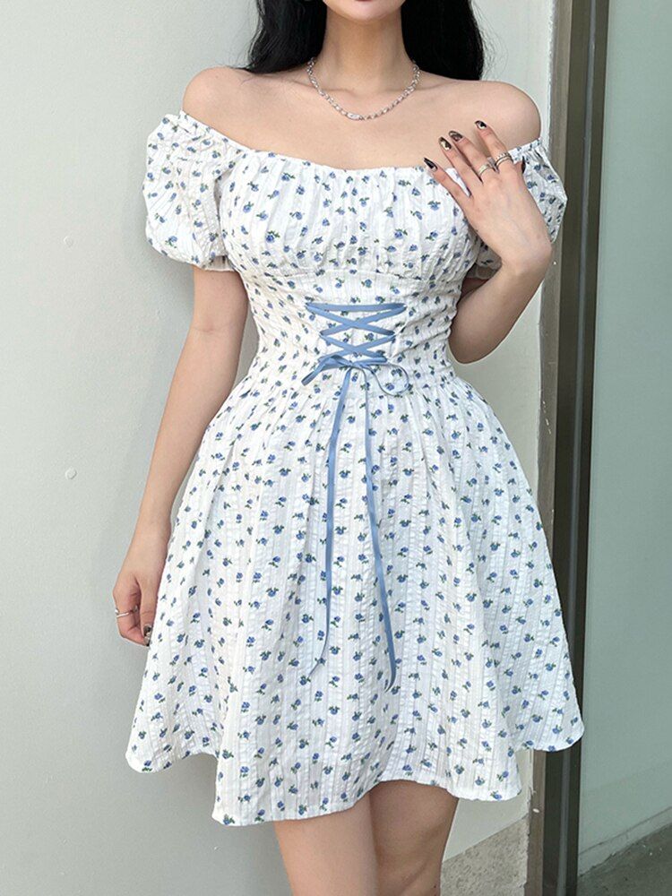 Small Floral Lace Up Mini Dress sold by Streetwear Society product image thumbnail 3