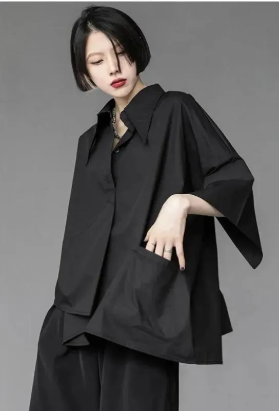 Black Korean Asymmetric Shirt sold by Streetwear Society