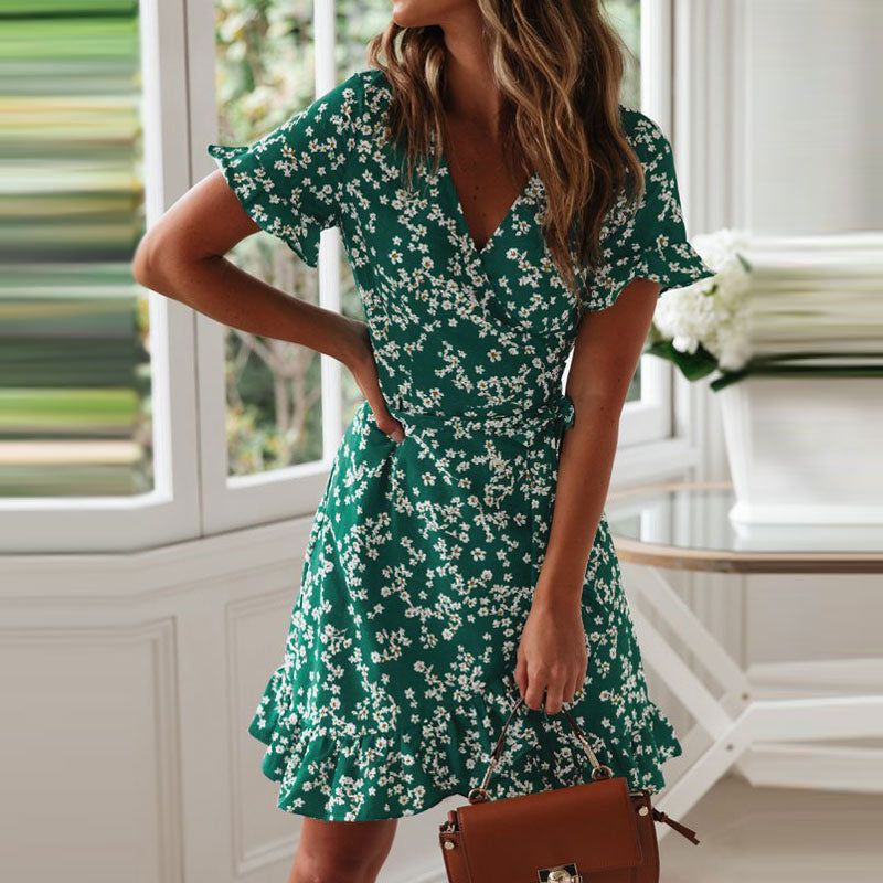 V Neck Floral Print Mini Dress sold by Streetwear Society product image thumbnail 4