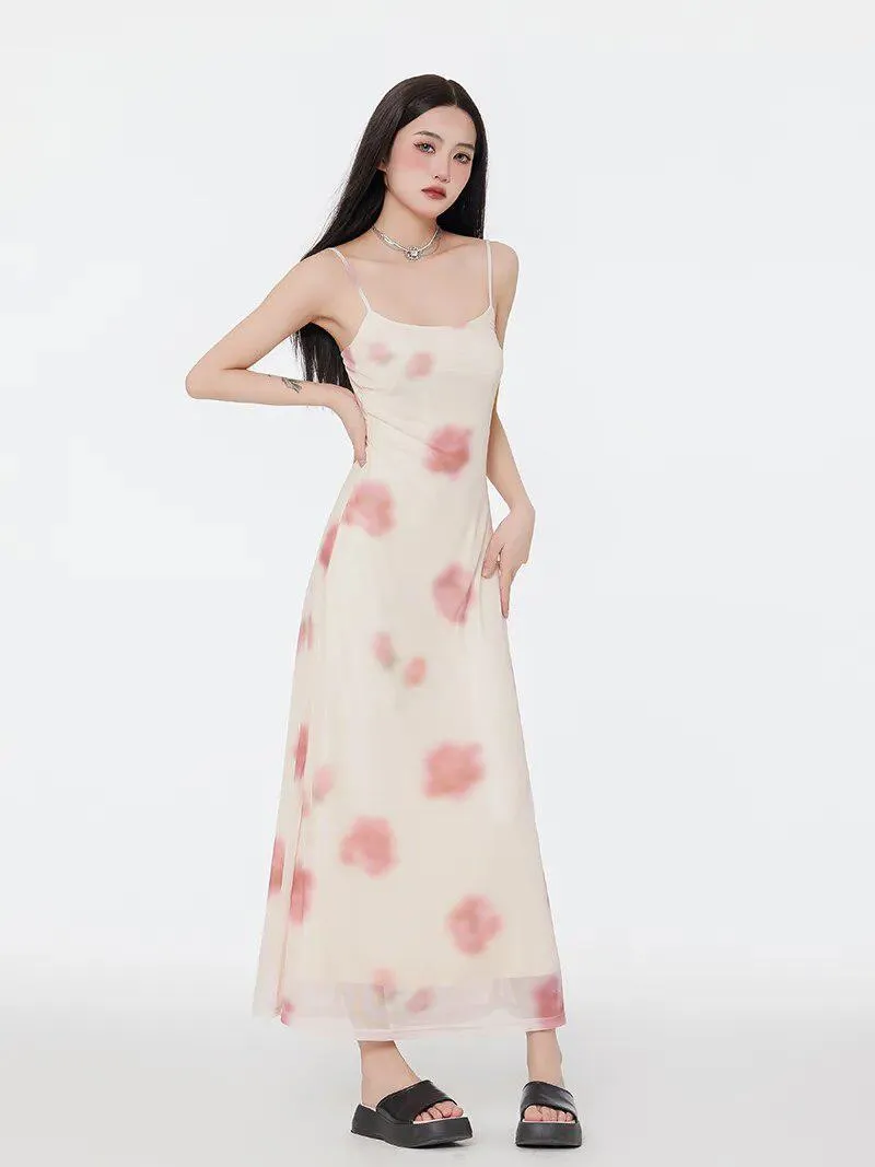 Floral Mesh Spaghetti Strap Maxi Dress sold by Streetwear Society