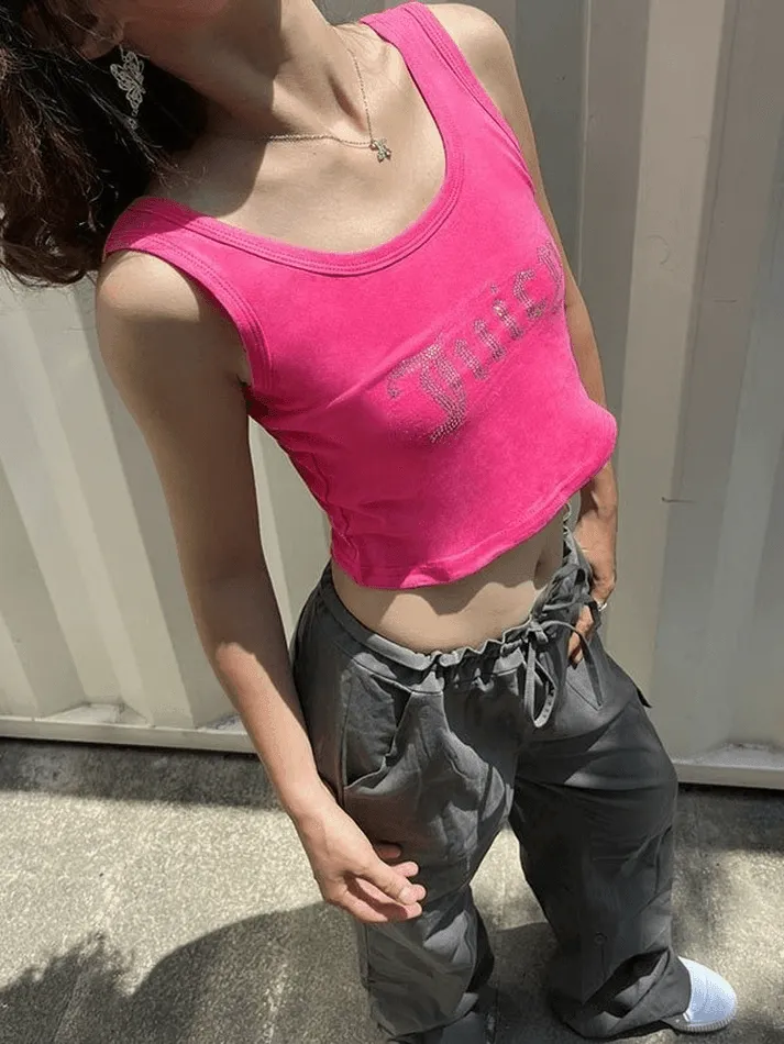 Rhinestone Letter Crop Tank Top sold by Streetwear Society product image thumbnail 4