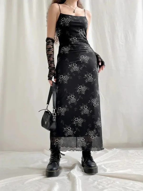 Grunge Floral Mesh Midi Dress sold by Streetwear Society