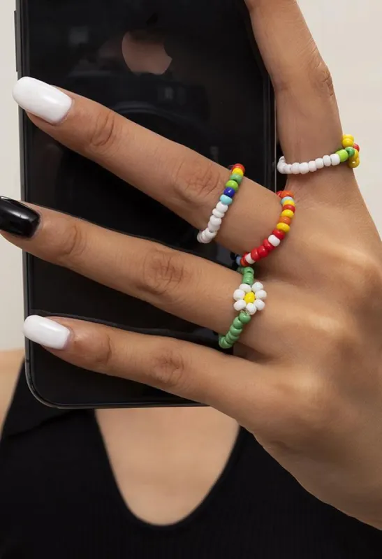 4 Piece Floral Bead Ring sold by Streetwear Society