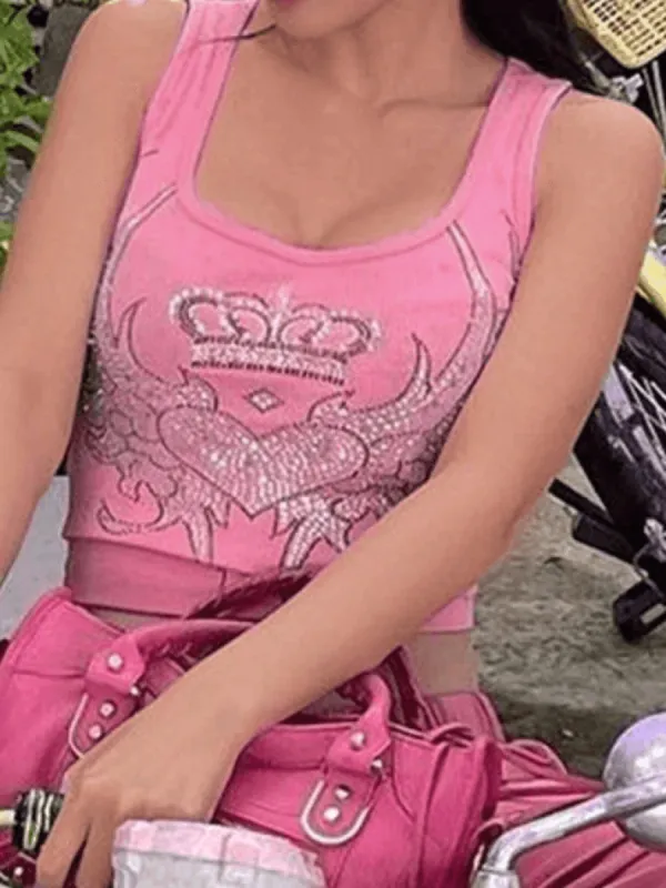 Rhinestone Winged Heart Ribbed Cropped Tank Top sold by Streetwear Society