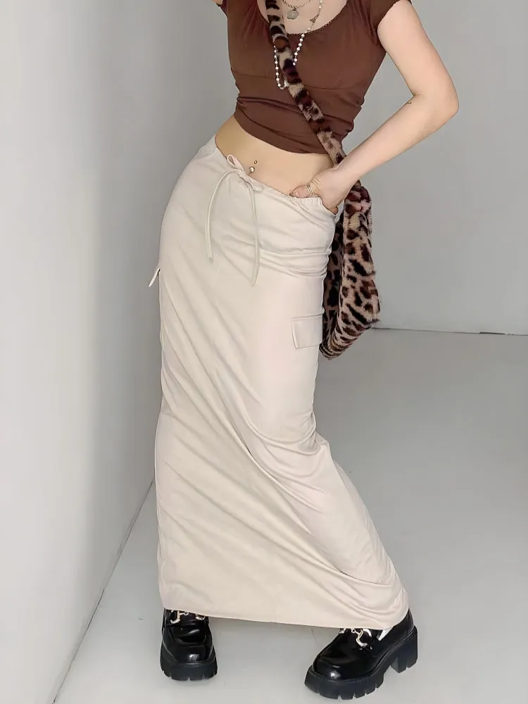 Drawstring Waist Parachute Maxi Skirt sold by Streetwear Society