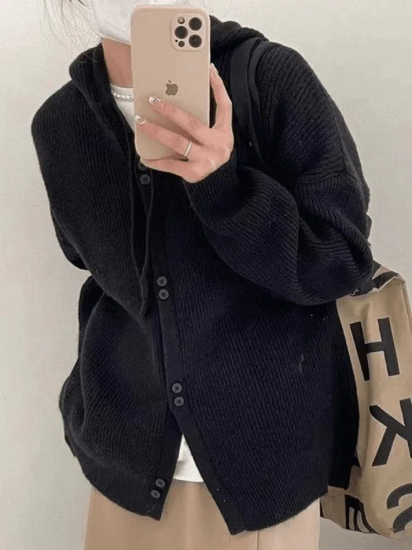 Hooded button front knit cardigan sold by Streetwear Society